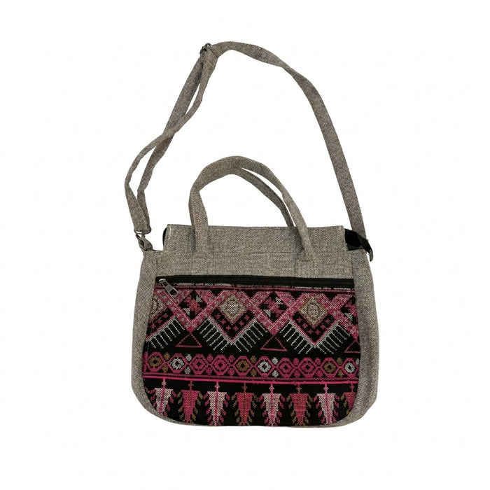 Crossbody Tote Bag With Ethnic Woven Front Panel