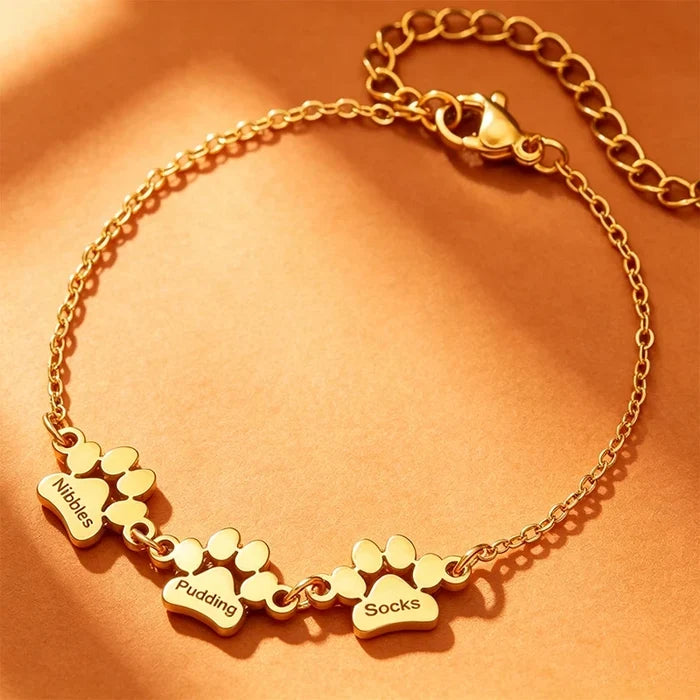 Customized Paw Pet Names Stainless Steel Bracelet