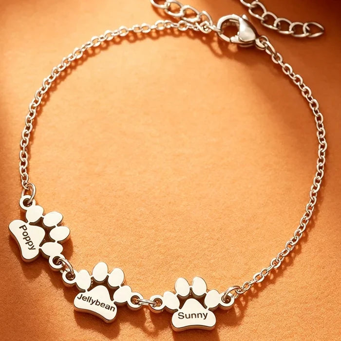 Customized Paw Pet Names Stainless Steel Bracelet