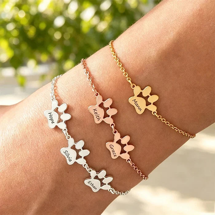 Customized Paw Pet Names Stainless Steel Bracelet