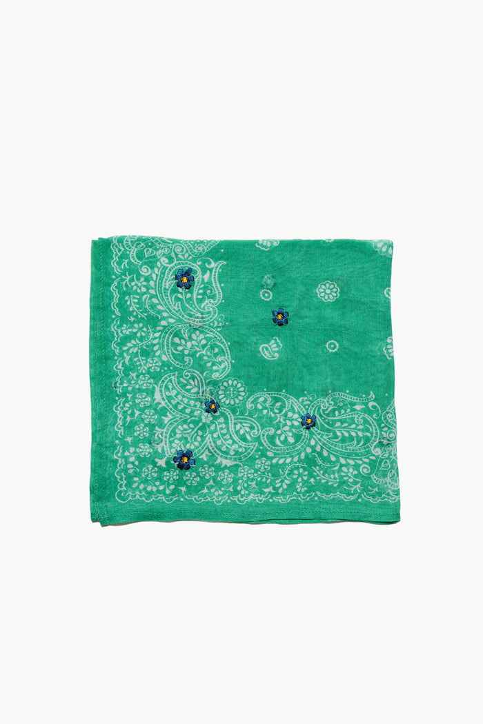 Daisy Embroidered Bandana Jade Green