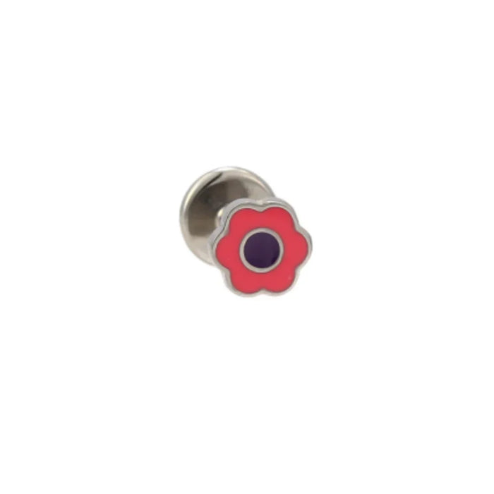 Dark Pink Enamel Daisy Flat Back Stud
