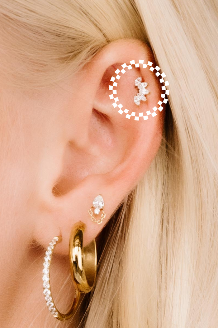 Deco Marquise Fan Flat Back Stud - Clear
