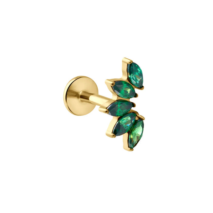 Deco Marquise Fan Flat Back Stud - Green