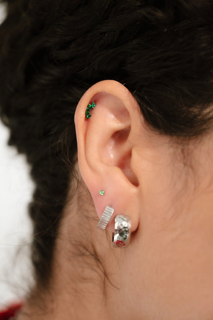 Deco Marquise Fan Flat Back Stud - Green