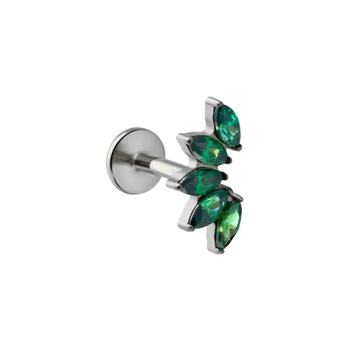 Deco Marquise Fan Flat Back Stud - Green