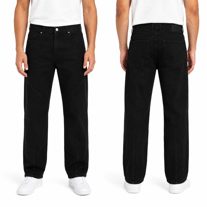 Denim Men Panel Stitch Wide Leg Jeans