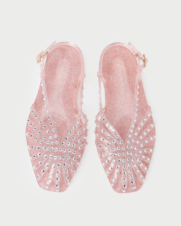 Devon Pink Jelly Slingback Sandal in pink jelly with crystal embellishments.
