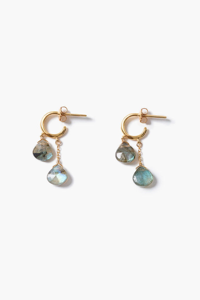 Dew Drop Hoop Earrings Labradorite