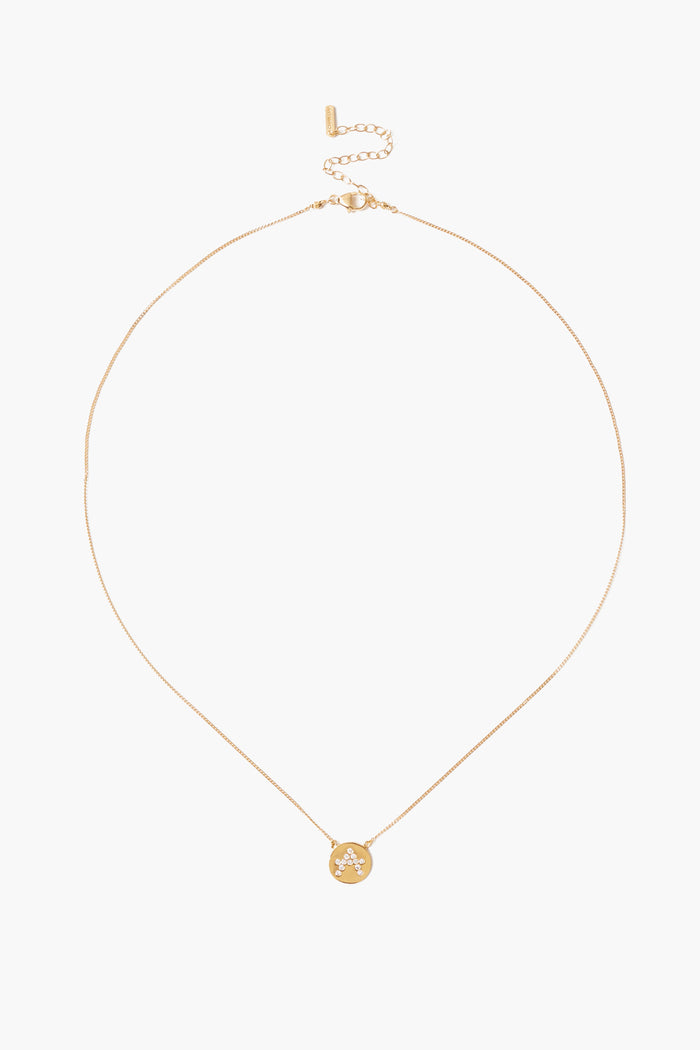 Diamond Initial Coin Necklace Gold