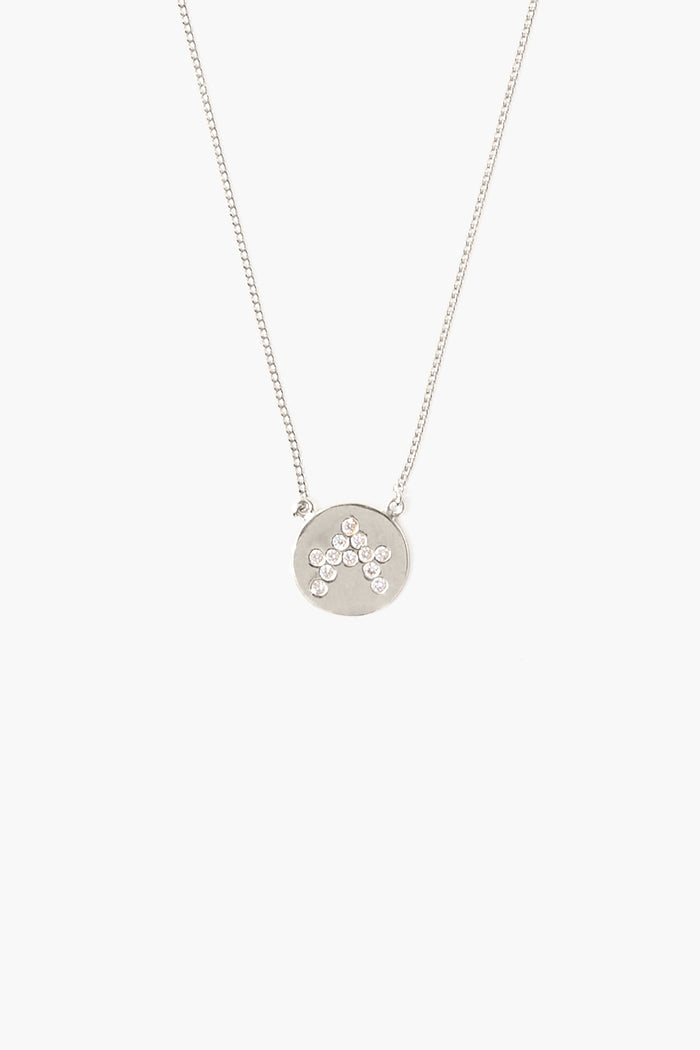 Diamond Initial Coin Necklace Silver