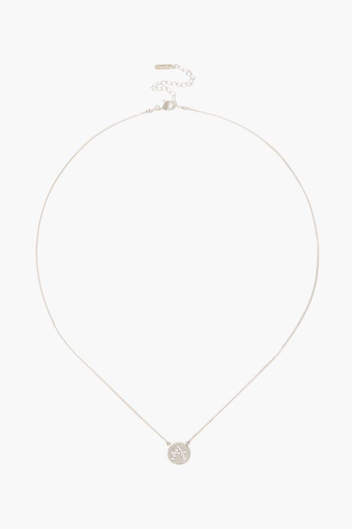 Diamond Initial Coin Necklace Silver