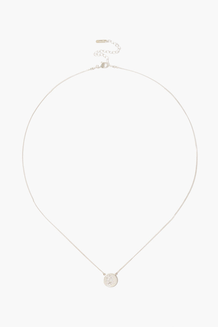 Diamond Initial Coin Necklace Silver