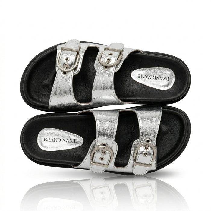 Double Buckle Comfort Slide Sandals