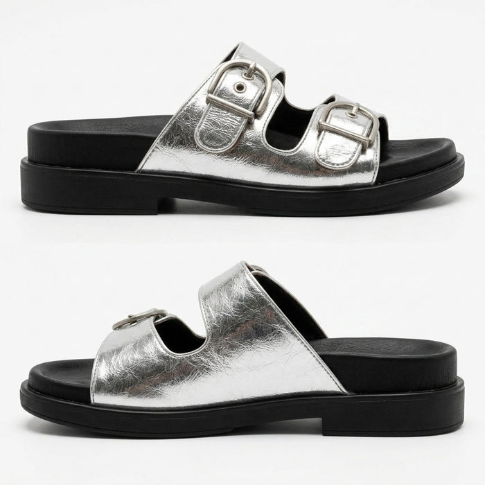 Double Buckle Comfort Slide Sandals