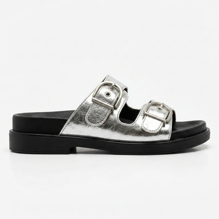Double Buckle Comfort Slide Sandals