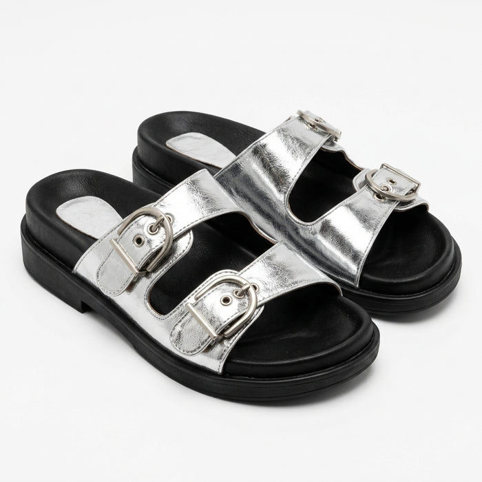 Double Buckle Comfort Slide Sandals