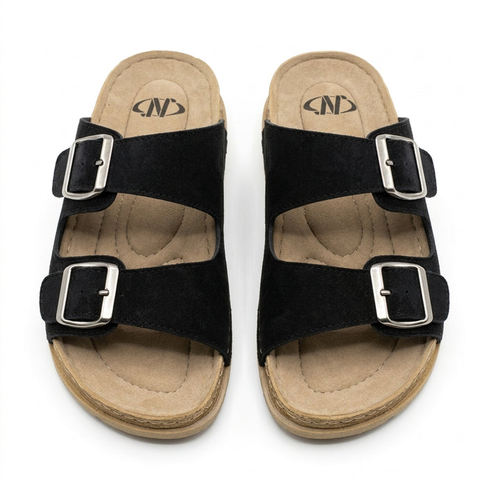 Double Buckle Slip On Sandals