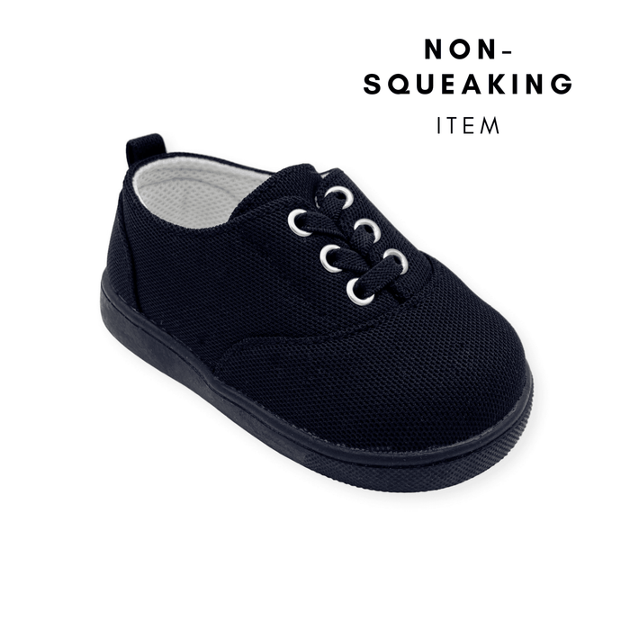 Drew Black Tennis Shoe (NON-SQUEAKING) - Wee Squeak