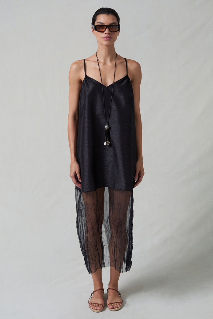Dupioni Mesh Dress Black