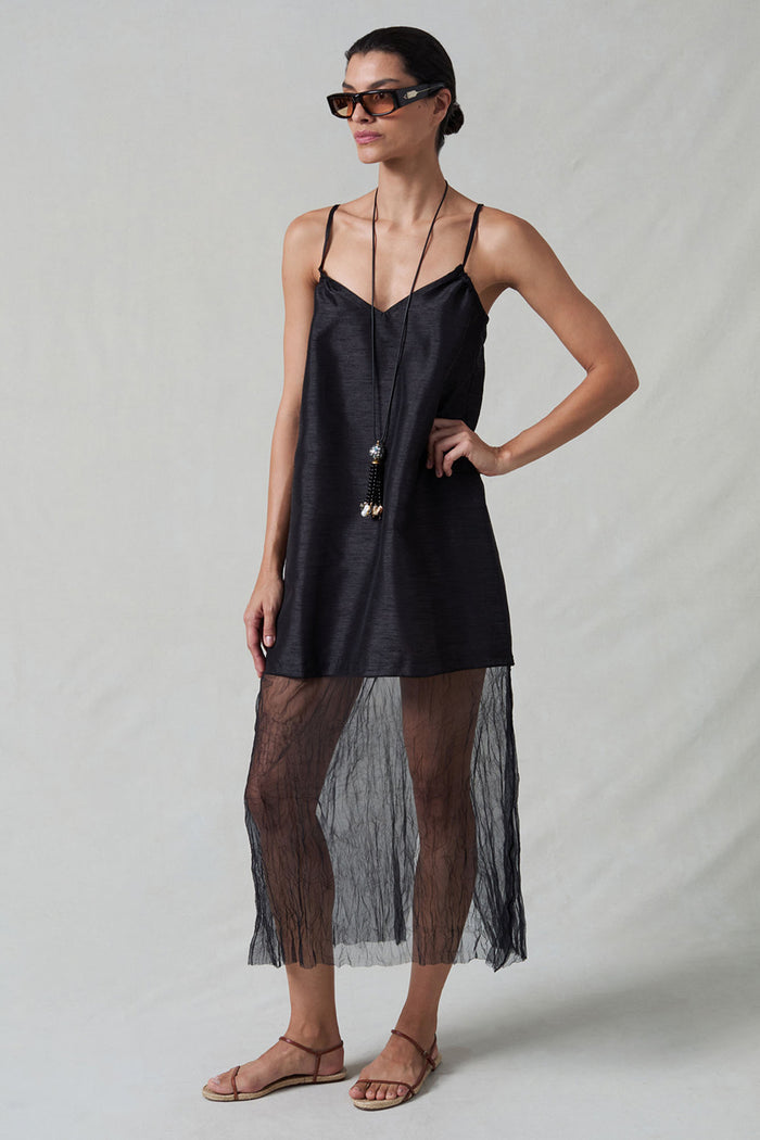 Dupioni Mesh Dress Black
