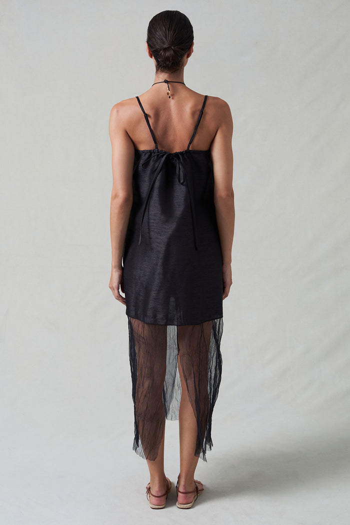 Dupioni Mesh Dress Black