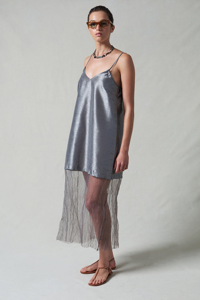 Dupioni Mesh Dress Steel
