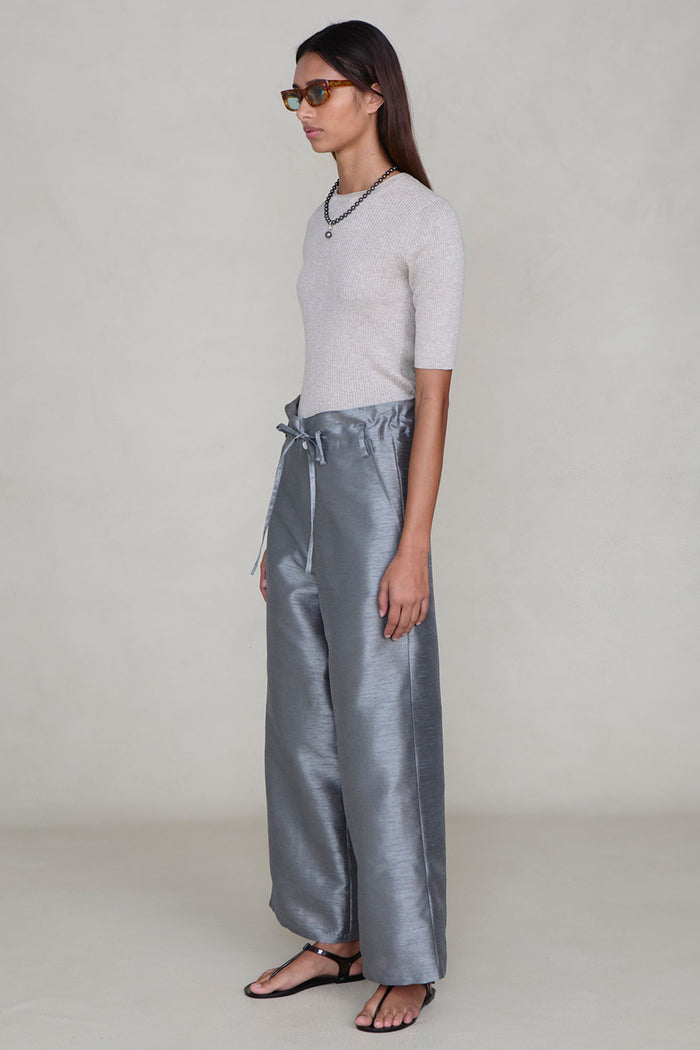 Dupioni Straight Leg Pant Steel