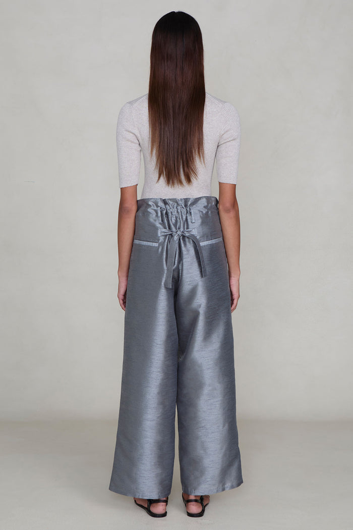 Dupioni Straight Leg Pant Steel