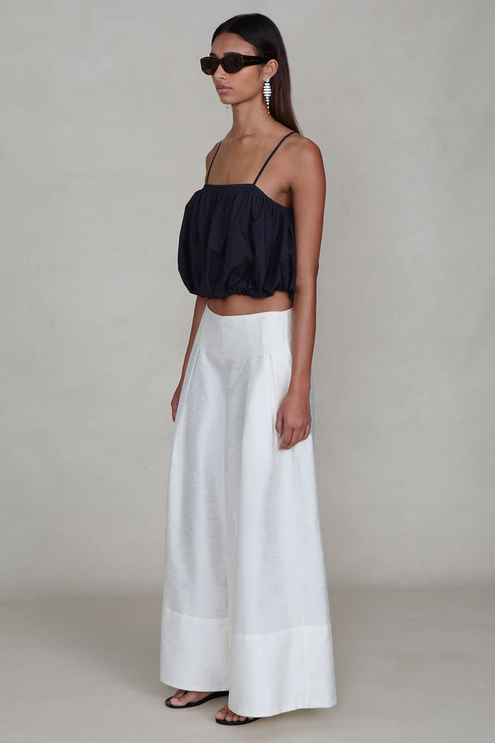 Dupioni Ultra Wide Leg Trouser White