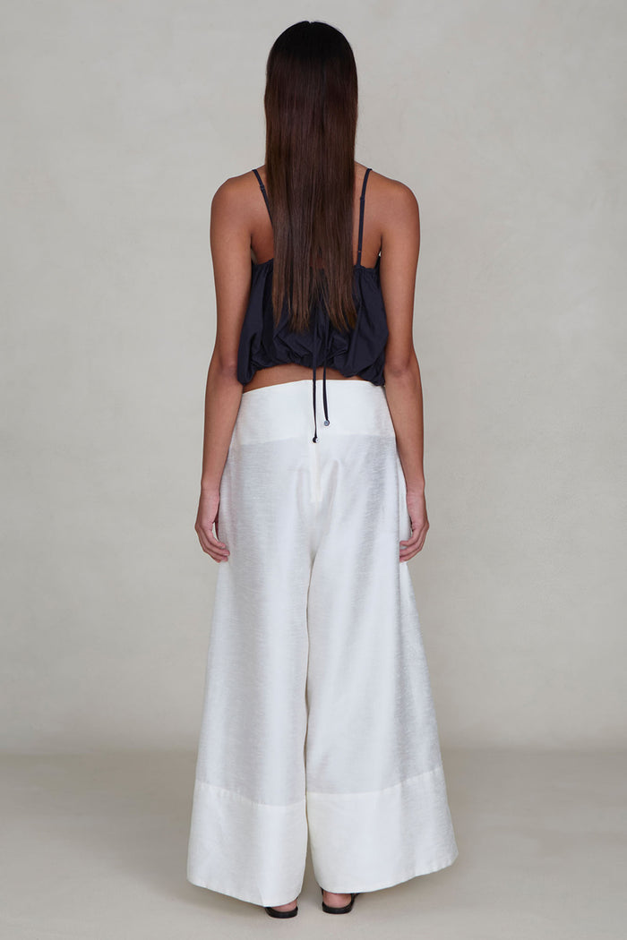 Dupioni Ultra Wide Leg Trouser White
