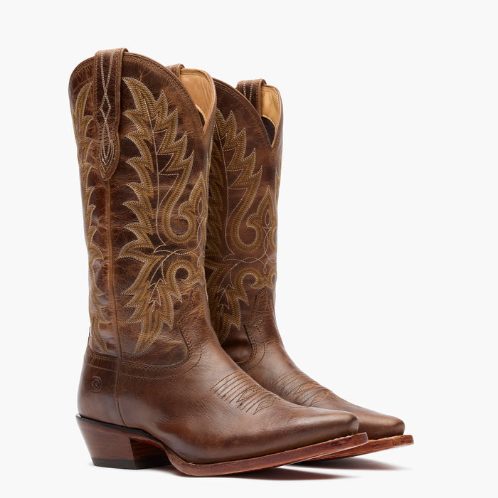 Front view of a pair of Durango Crush brown cowgirl boots