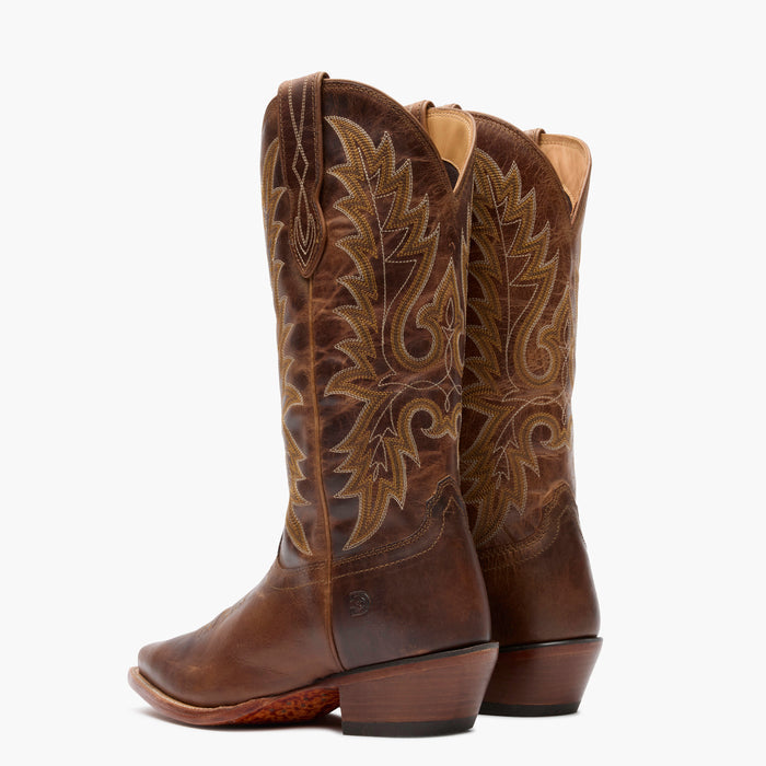 Back view of a pair of Durango Crush brown cowgirl boots