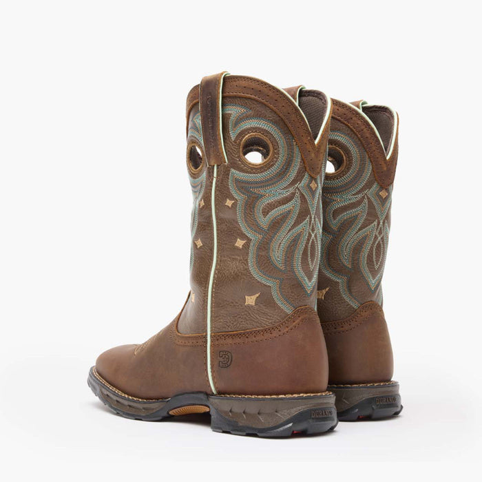 Back pair view of Durango Maverick women's brown square toe work boots