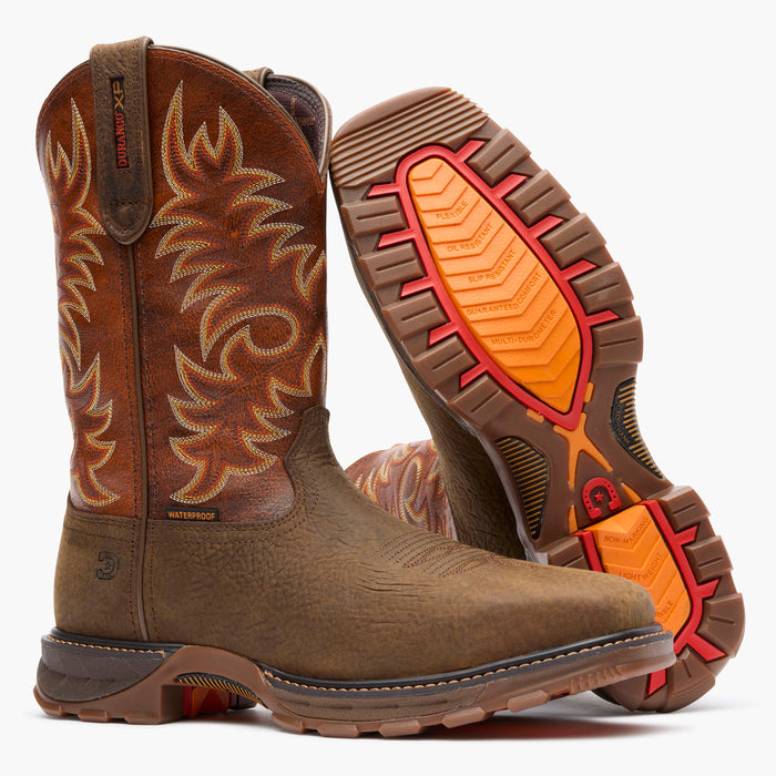 Outsole view of Durango® men’s 11” Bark Brown/ Cognac Steel Toe Waterproof Durango® Maverick XP™