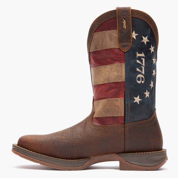 Inner side view of Durango America 250 Flag Boot with rubber outsole