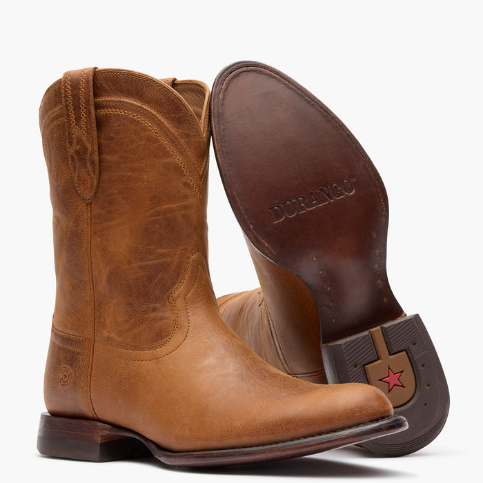 Outsole view of Durango® men’s 10” Whiskey Tan Santa Fe™ Roper Boot