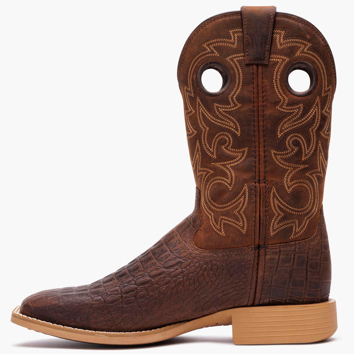 Interior side view of a Durango brown crocodile print cowboy boot