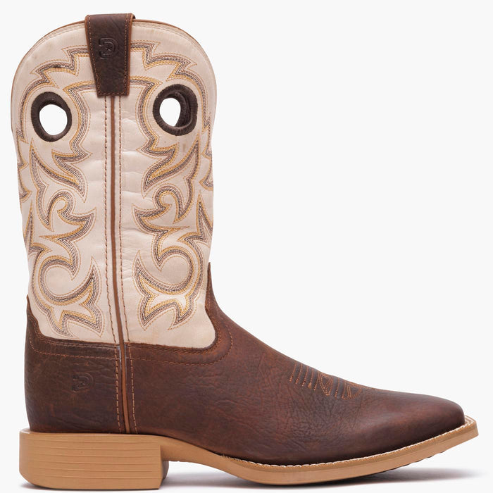 Exterior view of Durango men's Shyloh cowboy boot with brown foot and bone shaft leather.