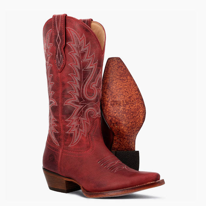 Front view of DRD0509 red women's cowgirl boot with leather outsole showing
