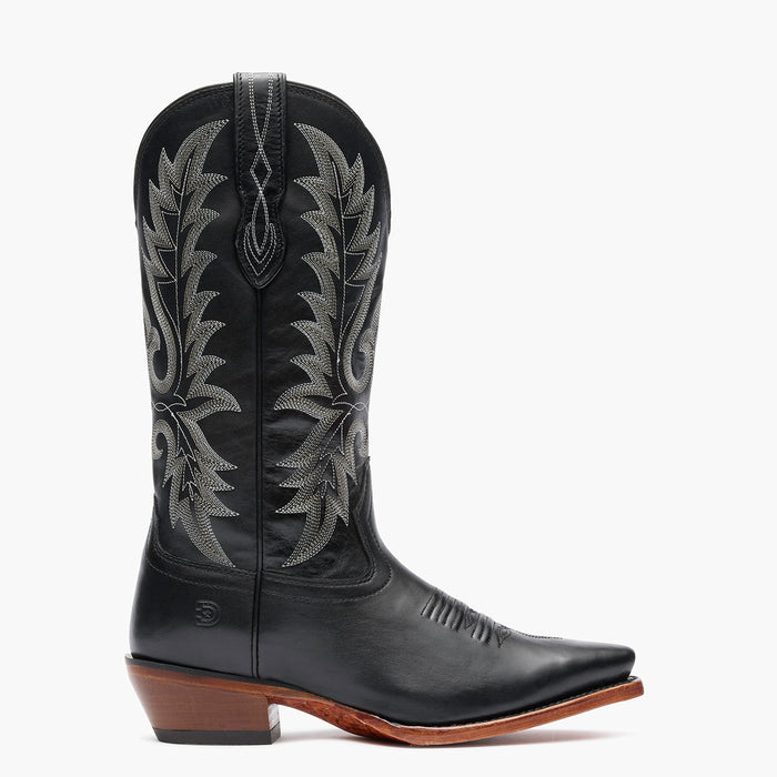 Outer side view of a Durango Crush black cowgirl boot