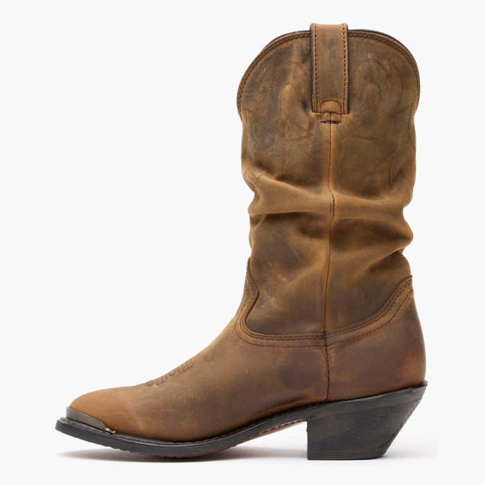 Inner side view of Durango® Women's Distressed Tan Slouch Western Boot