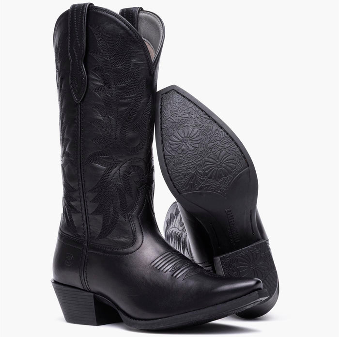 Front outsole view of a pair of Durango black cowgirl boots
