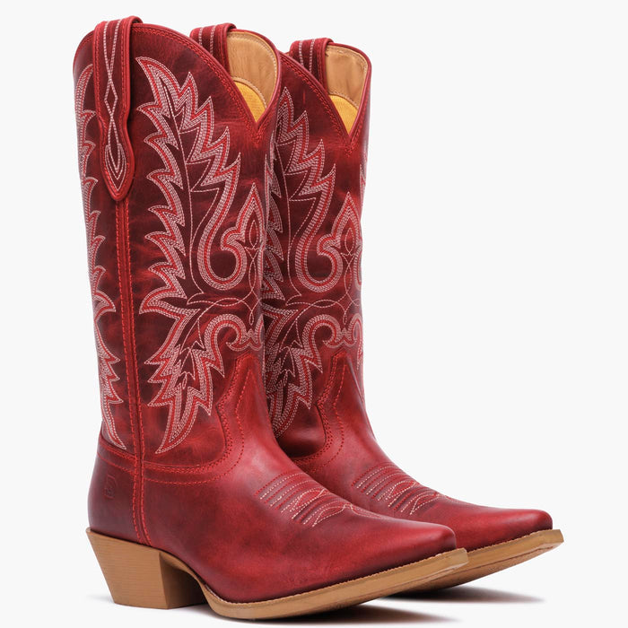 Front view of a pair of Durango red cowgirl boots