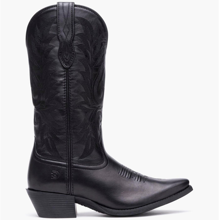 Exterior side view of a Durango black cowgirl boot