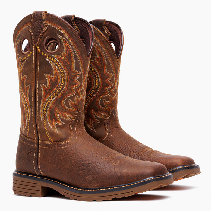 Front view of a pair of Durango brown work boots