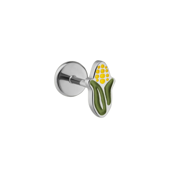 Titanium silver corn-shaped flat back stud earring on a white background