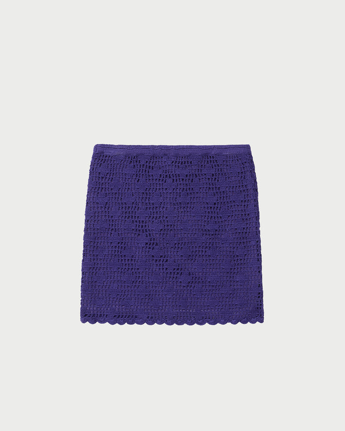 Elowen Crochet Skirt in jewel purple crocheted cotton.