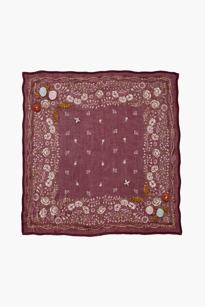 Embroidered Floral Bandana Cabernet