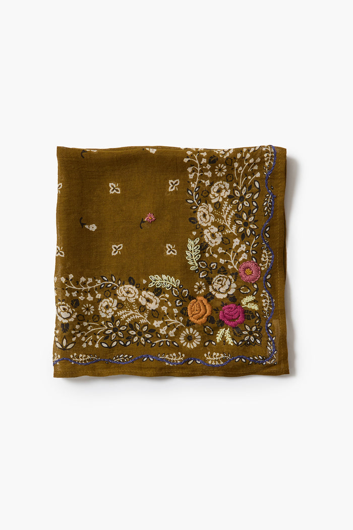 Embroidered Floral Bandana Olive